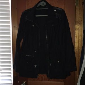 APT 9 Black Utility Jacket with Leather Detail